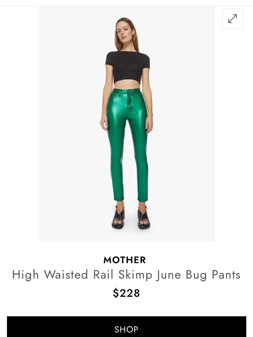 MOTHER High Waisted Rail Sk June Bug size 28 inseams 30.5 inches EMERALD GREEN